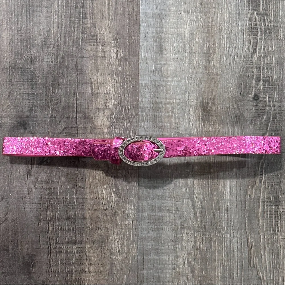 💞 Little Girls Pink Glitter Belt with Silver Buckle